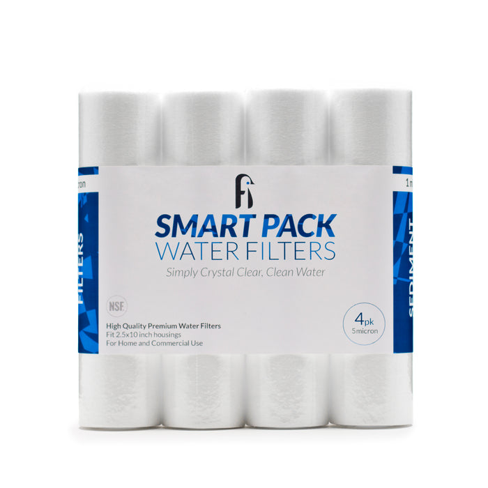 Sediment Water Filters Smart Pack RO DI Whole House Ice, 5 μm 2.5" x 10" 4 Pack