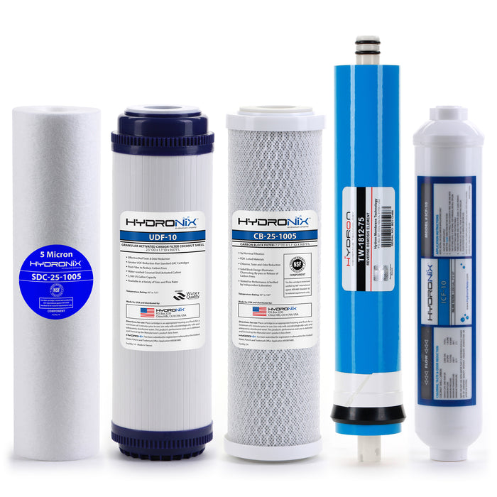 Reverse Osmosis Replacement Filter Set RO Cartridges 5 pcs w/ 75 GPD Membrane