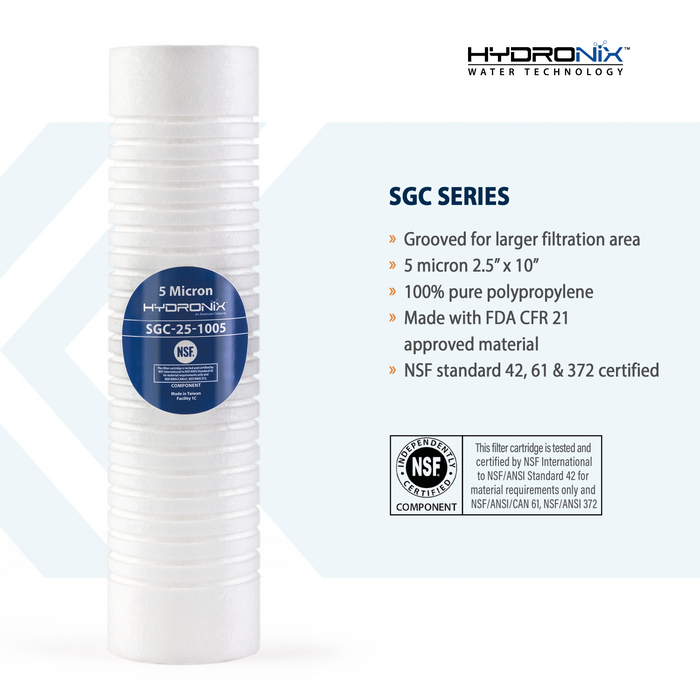 (6 Pack) SGC-25-1005 Sediment Filter Grooved Cartridge 2.5" x 10" 5 micron - Interchangeable with AP110 Model