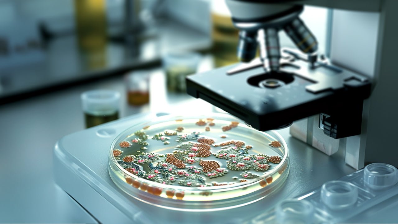 Bacteria analysis in a petri dish with a microscope - Featured image of a blog article about water filters removing Virus and Bacteria 