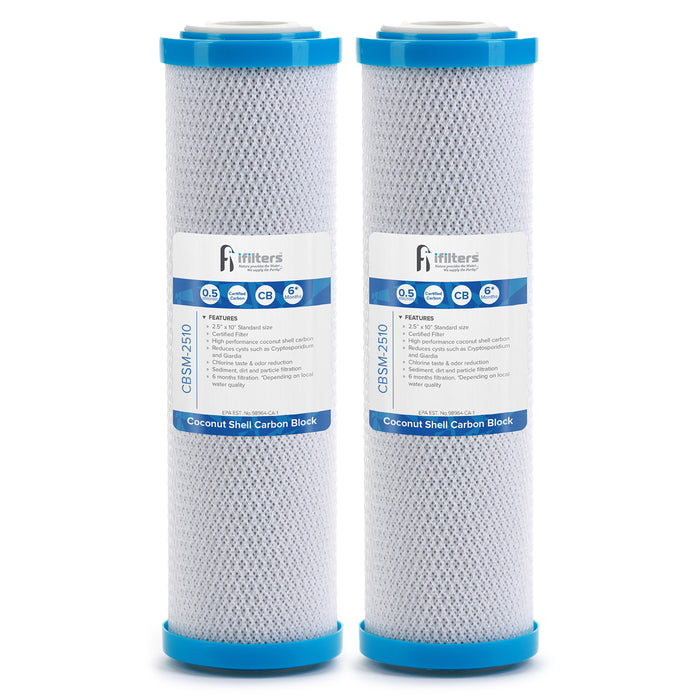 iFilters CBSM-2510 Coconut Shell CTO, Carbon Block Drinking Water Filter, 2.5 x 10, 0.5 Micron (2 Pack)