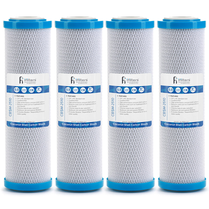 iFilters CBSM-2510 Coconut Shell CTO, Carbon Block Drinking Water Filter, 2.5 x 10, 0.5 Micron (4 Pack)