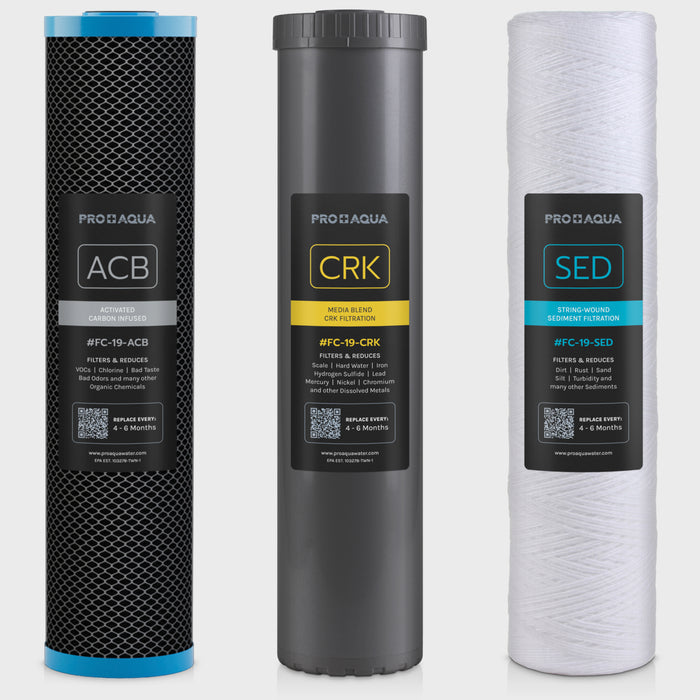 PRO+AQUA FC-PK19-100E Replacement Filter Set for PRO-100-E ELITE GEN2 System, Sediment, KDF/Blend, Carbon Infused