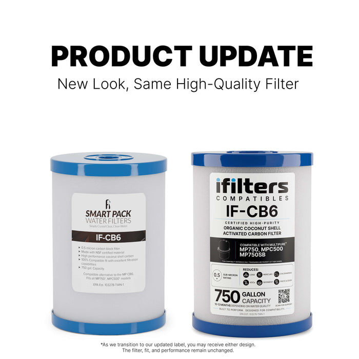 iFilters Compatibles CB6 Compatible Carbon Block Water Filter Replacement – 0.5 Micron Under-Sink Cartridge for Multipure Aquaversa Systems