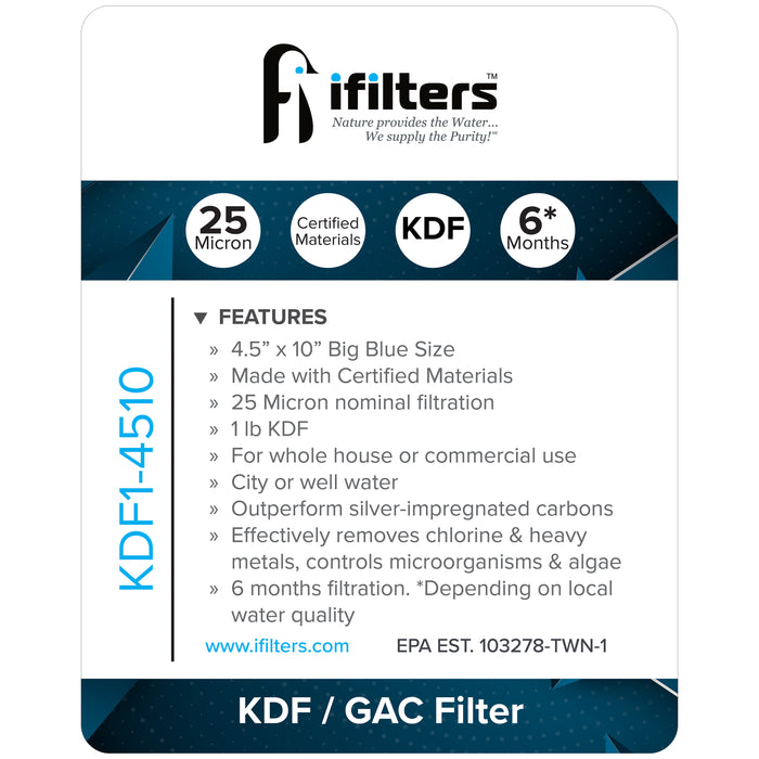 iFilters KDF and GAC Well or City Water Whole House Filtration 4.5" x 10" - IFilters