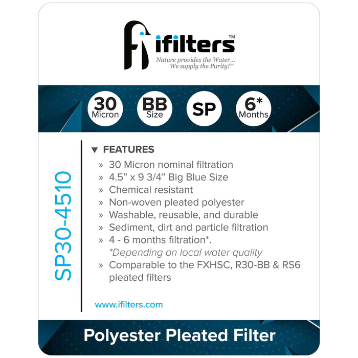 iFilters SP30-4510 4.5 x 10 Washable Pleated Sediment Water Filter - 2 Pack