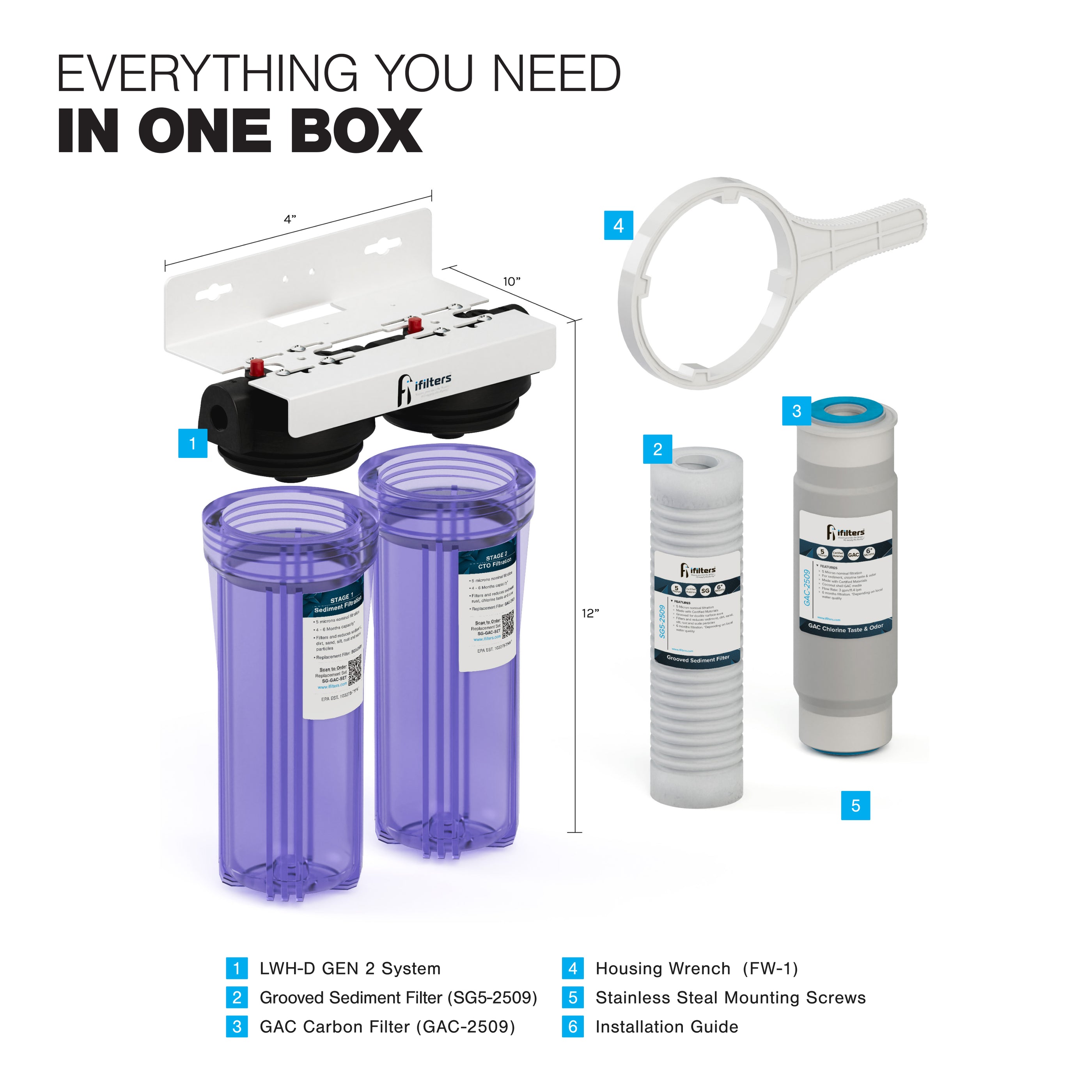iFilters LWH-D Whole House Water Filter System Sediment CTO City/Well ...