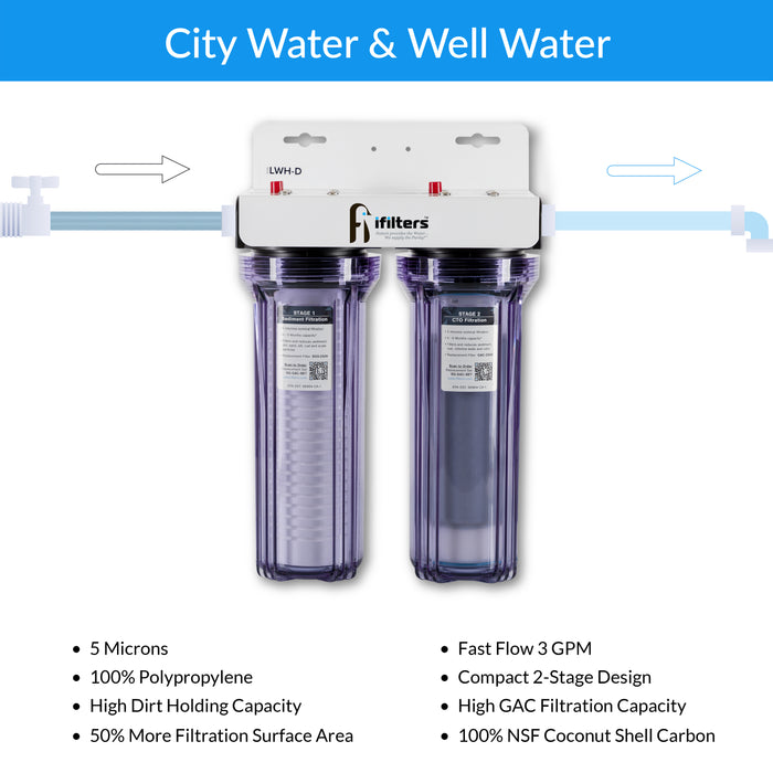 iFilters LWH-D Whole House Water Filter System Sediment CTO City/Well