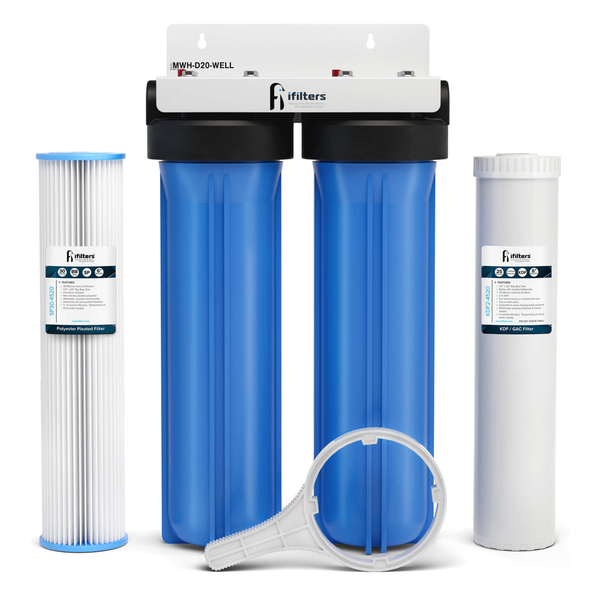 iFilters MWH-D20-WELL Well Water Dual Filtration System Sediment Odor ...
