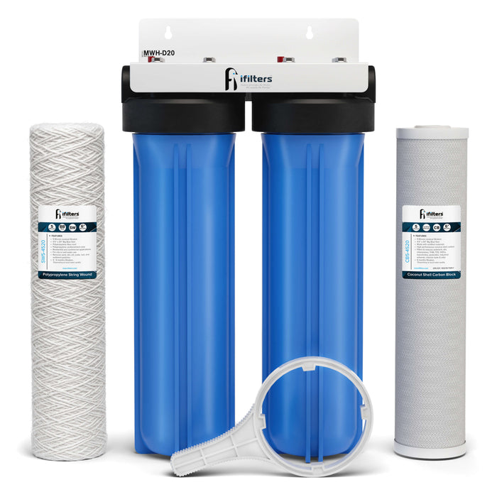 Whole House Filter System 2 Stage 20" Sediment Chlorine Taste Odor VOCs 1" Ports