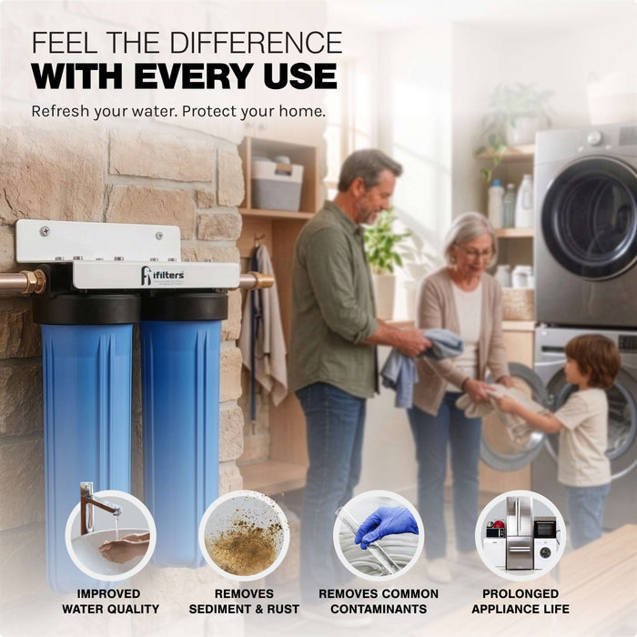 Whole House Filter System 2 Stage 20" Sediment Chlorine Taste Odor VOCs 1" Ports