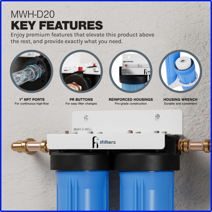 Whole House Filter System 2 Stage 20" Sediment Chlorine Taste Odor VOCs 1" Ports