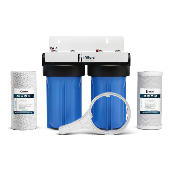 Whole House Water Filtration System 2 Stage Sediment Chlorine Taste Odor VOCs 1" Ports