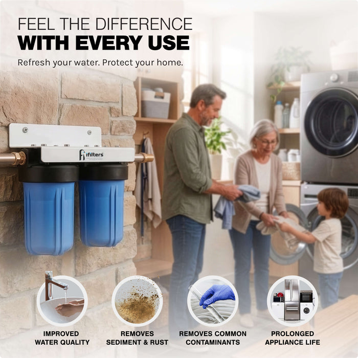 Whole House Water Filtration System 2 Stage Sediment Chlorine Taste Odor VOCs 1" Ports