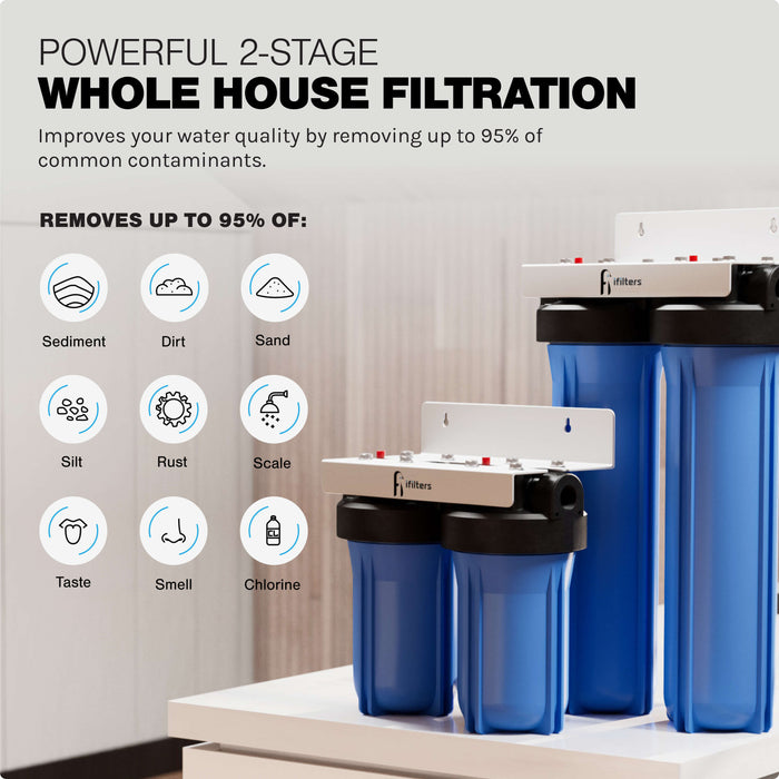 Whole House Water Filtration System 2 Stage Sediment Chlorine Taste Odor VOCs 1" Ports