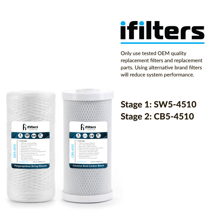Whole House Filtration System 2 Stage Sediment Chlorine Taste Odor VOCs 1" Ports