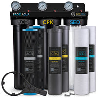 PRO+AQUA ELITE GEN2 3 Stage Whole House Water Filtration System, 1” Ports, Extra Filters