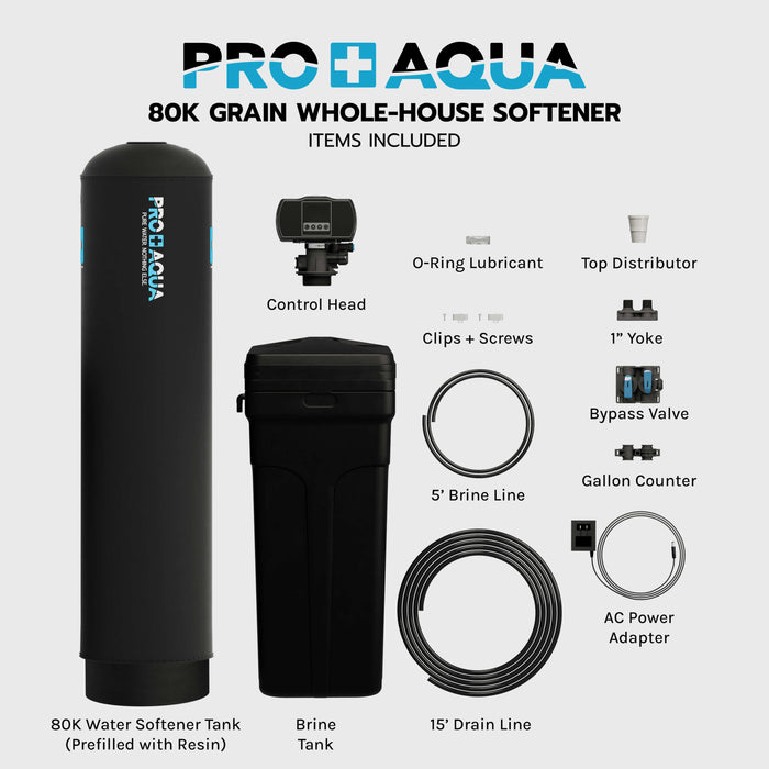 PRO+AQUA PRO-S-80E Whole House Water Softener High Demand Heavy Duty 80,000 Grain Capacity 1" Ports
