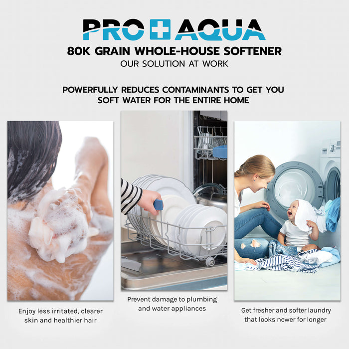 PRO+AQUA PRO-S-80E Whole House Water Softener High Demand Heavy Duty 80,000 Grain Capacity 1" Ports