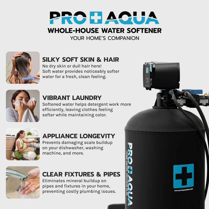 PRO+AQUA PRO-S-80E Whole House Water Softener High Demand Heavy Duty 80,000 Grain Capacity 1" Ports