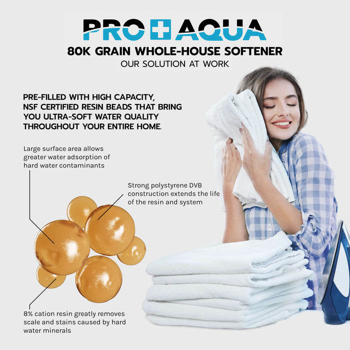 PRO+AQUA PRO-S-80E Whole House Water Softener High Demand Heavy Duty 80,000 Grain Capacity 1" Ports