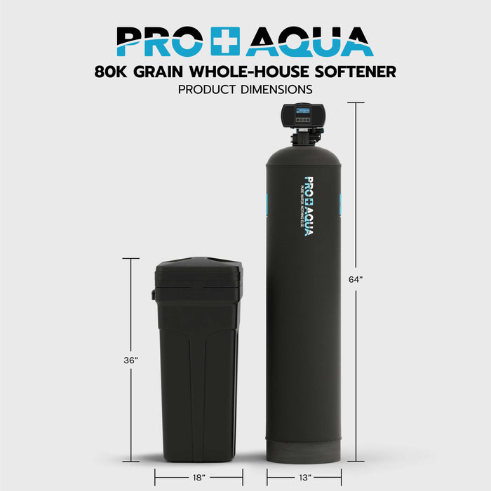 PRO+AQUA PRO-S-80E Whole House Water Softener High Demand Heavy Duty 80,000 Grain Capacity 1" Ports