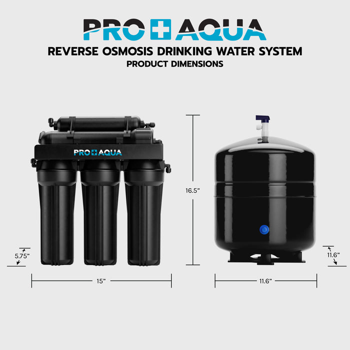 Pro+Aqua Premium 100 GPD RO System, Fast Flow, 6 gal holding tank, Black