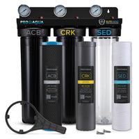 PRO+AQUA PRO-100-E ELITE GEN2 Whole House 3 Stage Well Water Filter System, Gauges, 1” Ports
