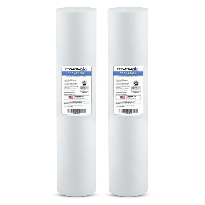 Hydronix Whole House Water Sediment Filter 4.5" x 20" - 1 Micron (2 Pack)