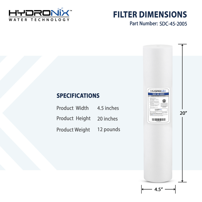 (2 Pk) Whole House Hydroponics Sediment Water Filter 20", 5 μm