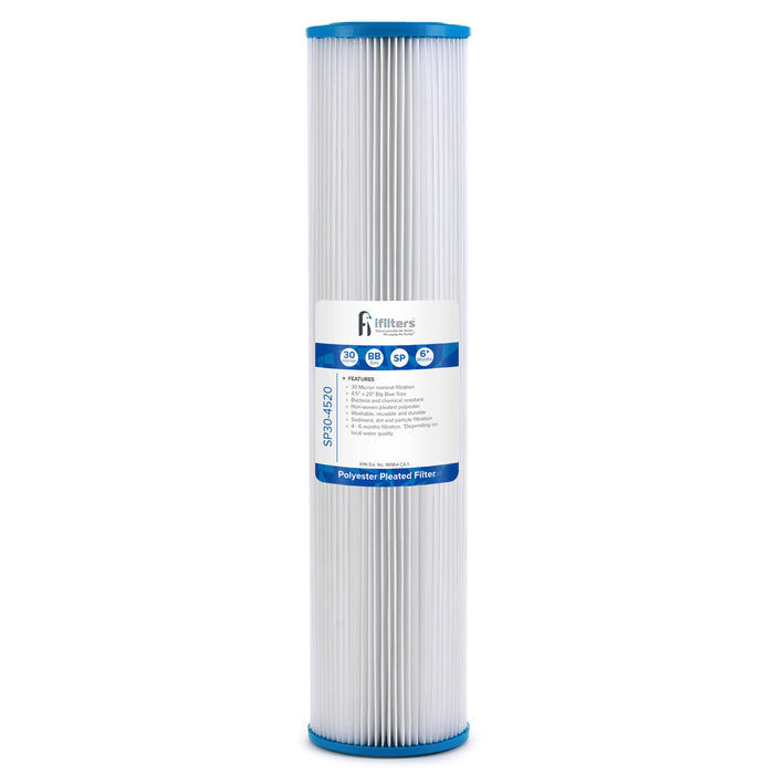 Sediment Pleated Water Filter City or Well Water, Washable 4.5" x 20", 30 Micron