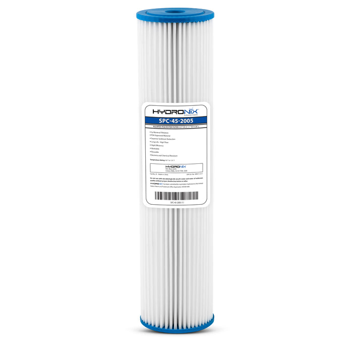 Pleated Sediment Water Filter Home or Commercial, Reusable 4.5" x 20" - 5 μm