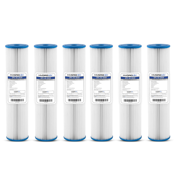 6 PK, Pleated Sediment Water Filter Home, Commercial, Reusable 4.5" x 20", 20 μm
