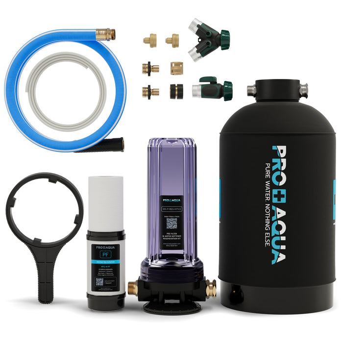 PRO+AQUA WS-P-16-BNDL - Portable RV Water Softener 16,000 Grains and Filtration System Bundle