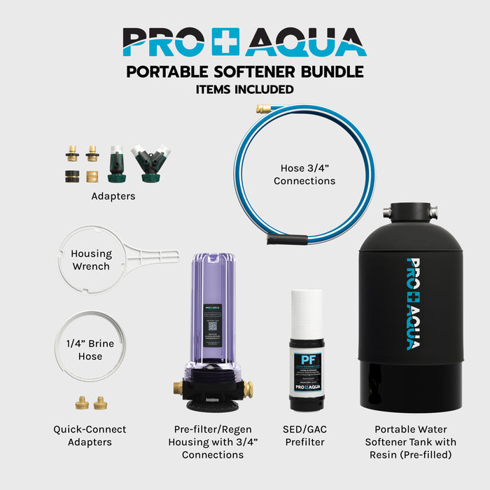 PRO+AQUA WS-P-16-BNDL - Portable RV Water Softener 16,000 Grains and Filtration System Bundle