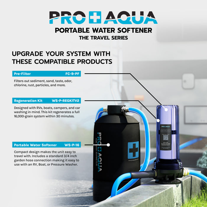 PRO+AQUA WS-P-16-BNDL - Portable RV Water Softener 16,000 Grains and Filtration System Bundle