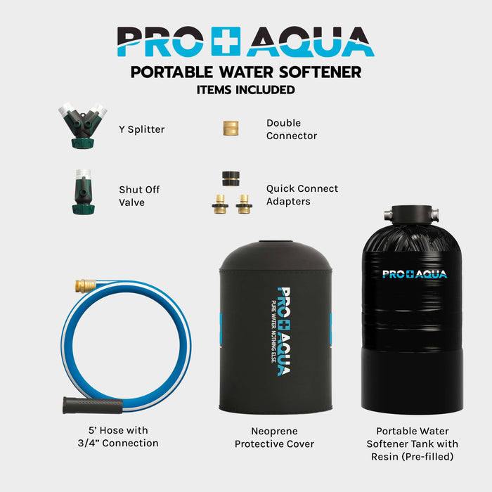 PRO+AQUA WS-P-16 - Portable RV Water Softener Pro Grade 16,000 Grain, Trailers, Boats, Car Washing