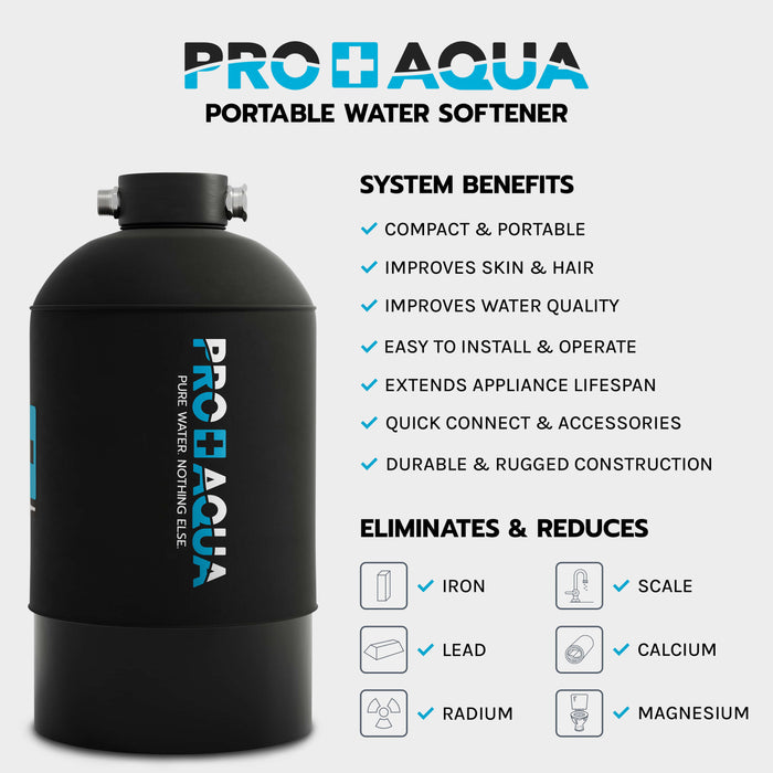 PRO+AQUA WS-P-16 - Portable RV Water Softener Pro Grade 16,000 Grain, Trailers, Boats, Car Washing