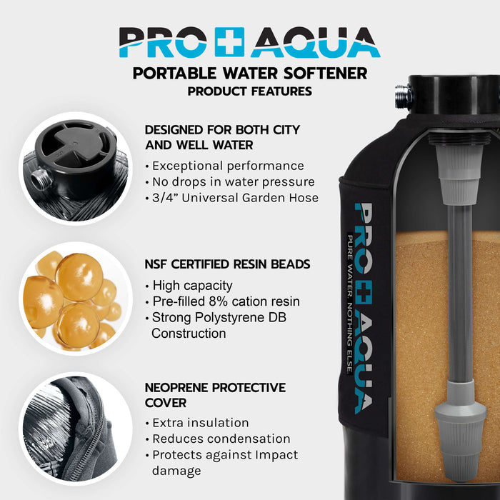 PRO+AQUA WS-P-16 - Portable RV Water Softener Pro Grade 16,000 Grain, Trailers, Boats, Car Washing