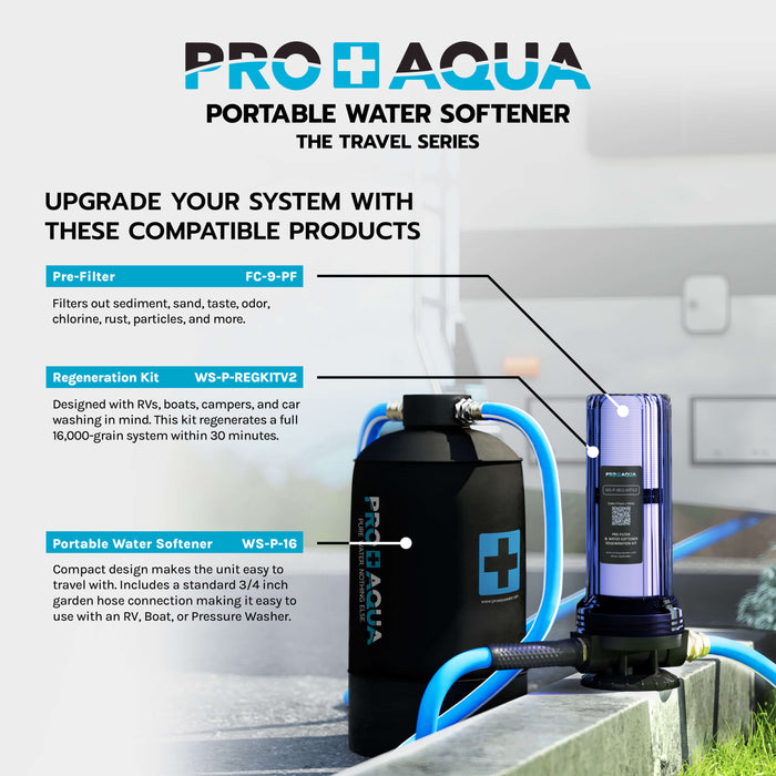 PRO+AQUA WS-P-16 - Portable RV Water Softener Pro Grade 16,000 Grain, Trailers, Boats, Car Washing