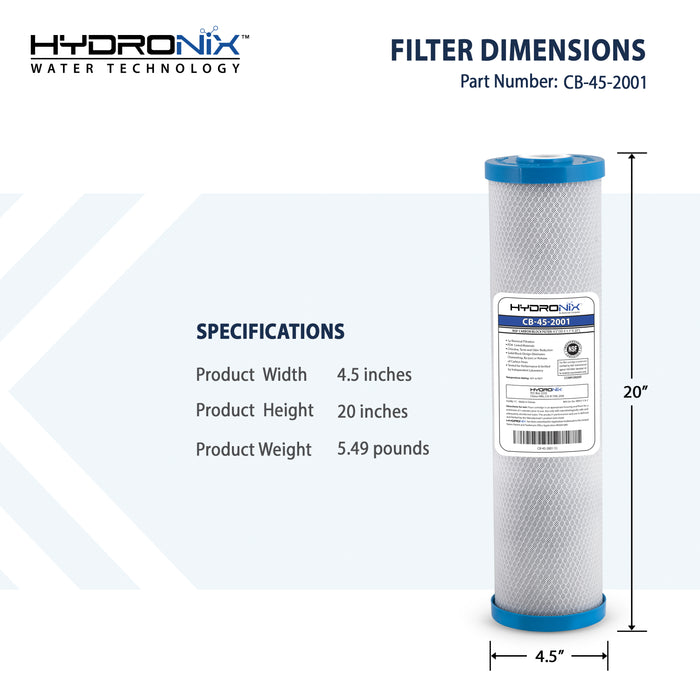 Whole House, Commercial, Industrial Carbon Block Water Filter 1 μm 4.5" x 20"
