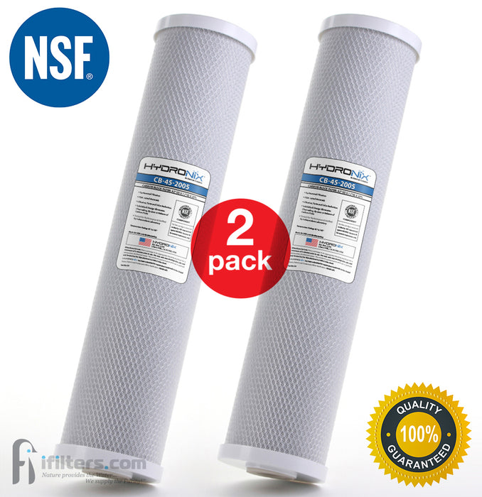 2 Pack - Hydronix CB-45-2005 CTO Whole House Coconut Shell Carbon Block Water Filters 20" x 4.5", 5 micron