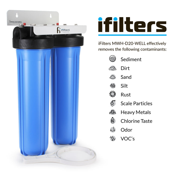iFilters MWH-D20-WELL Well Water Dual Filtration System Sediment Odor ...