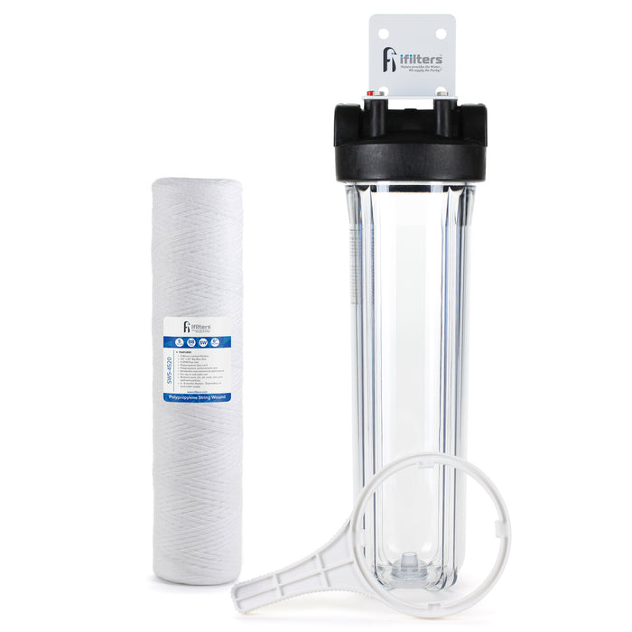Whole House Sediment & Rust Complete Filtration System with Clear Housing 20" - 1" Ports