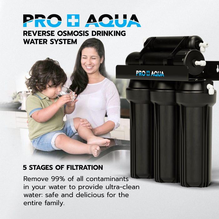 Pro+Aqua Premium 100 GPD RO System, Fast Flow, 6 gal holding tank, Black