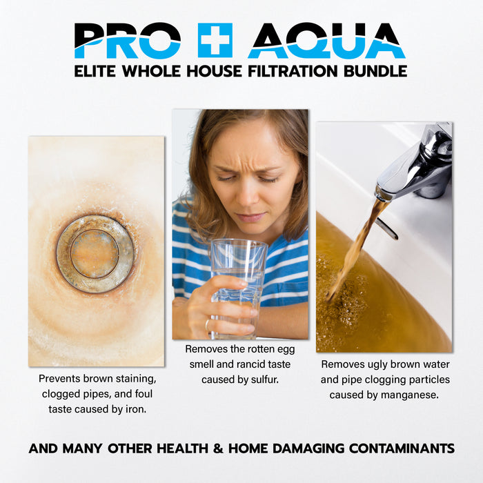 PRO+AQUA ELITE Well Water Filtration and Softener Bundle, Iron, Odor, Hardness