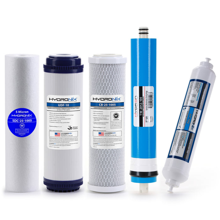 Reverse Osmosis Replacement Filter Set RO Cartridges 5 pcs, 100 GPD Membrane, QC