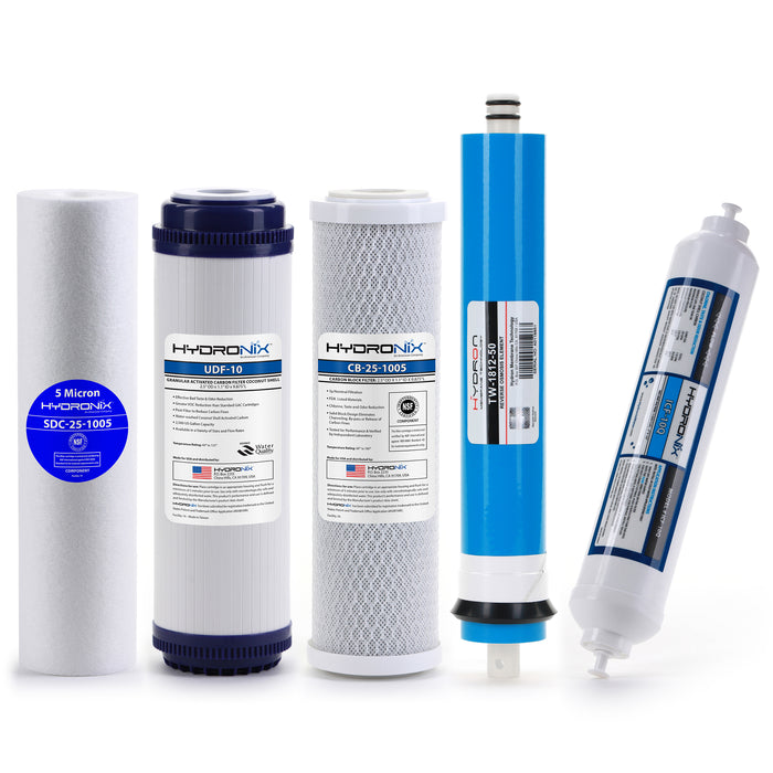 Reverse Osmosis Replacement Filter Set RO Cartridges 5 pcs, 50 GPD Membrane, QC