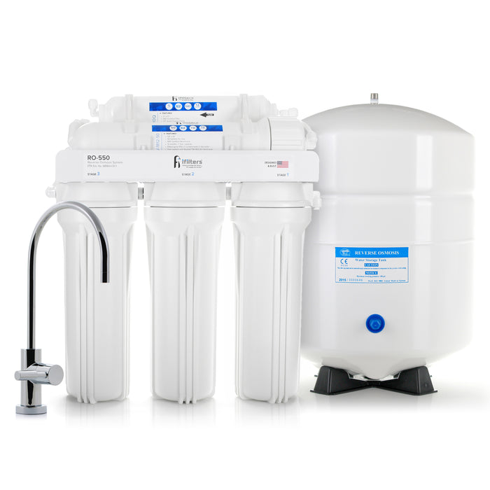 5 Stage Premium Reverse Osmosis Complete System 50 GPD, Brushed Nickel Faucet, 5 Gal Tank