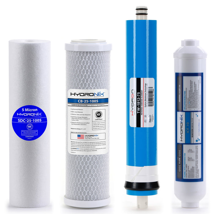 Reverse Osmosis Replacement Filter Set RO Cartridges 4 stage w/ 75 GPD Membrane